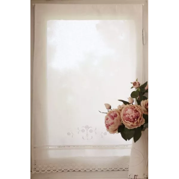 Brise-Bise en Coton Dentelle, Jour Venise et Bouquet Brodé, Ambiance Charme